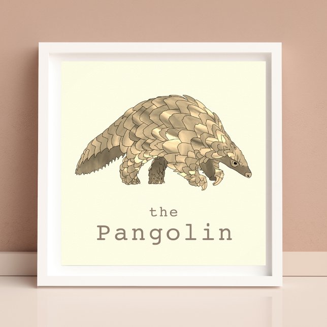 Poster Arte de Ativismo pelos Direitos dos Animais Ameaça (Cute pangolin rare wildlife animal art poster by artist Catherine Sweetman )