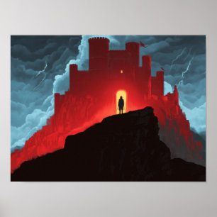 Poster Arte de Aventura Silhueta Fortaleza Vermelha Fanta