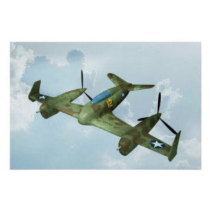 Pôster Arte de Aviação Militar de Vôo de Warbird Vintage