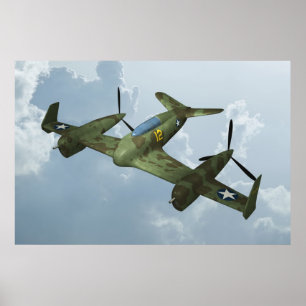 Pôster Arte de Aviação Militar de Vôo de Warbird Vintage