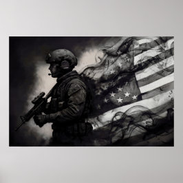 Poster Arte de Bandeira Americana em Tinta de Fumaça Mili