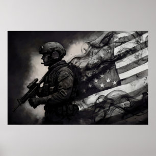 Poster Arte de Bandeira Americana em Tinta de Fumaça Mili