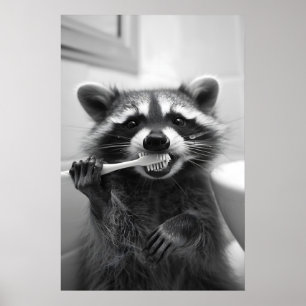 Poster Arte de Banheiro de Guaxinim Engraçado Estilo Vint