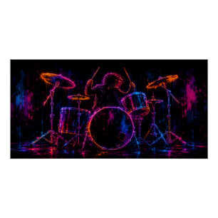 Pôster Arte de Baterista Neon