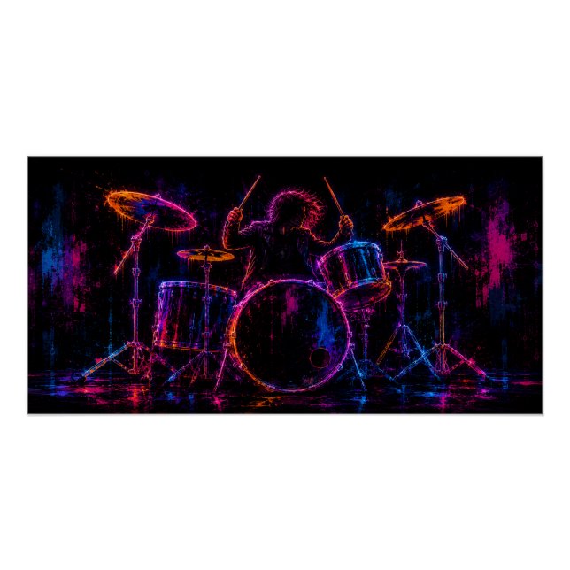 Pôster Arte de Baterista Neon (Frente)