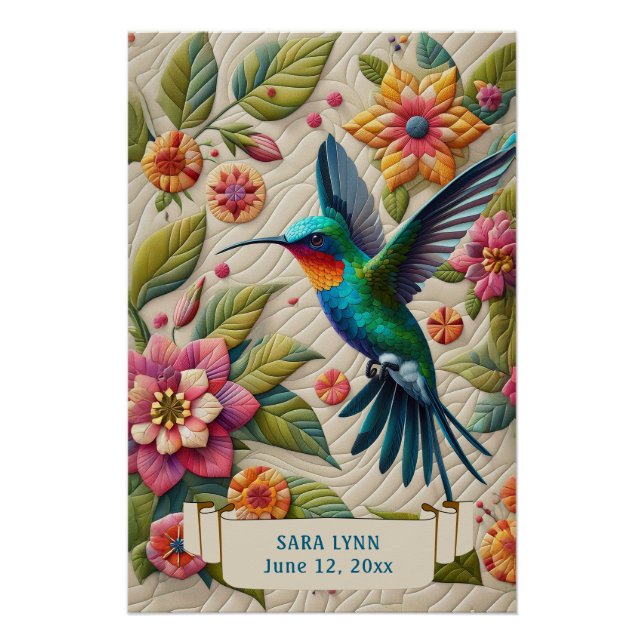 Pôster Arte de Beija-flor com Visual de Colcha (Frente)
