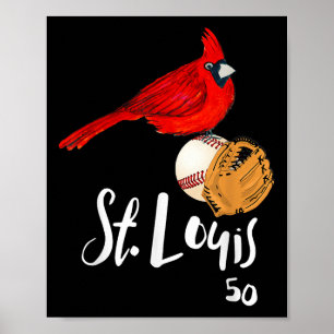 Poster Arte de Beisebol Número 50 Cardinal Vermelho de Sa