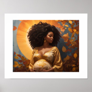 Poster Arte de Berçário Afro Mulher Gravidez Maternidade