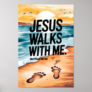 Poster Arte de berçário cristã Jesus Caminhando Comigo
