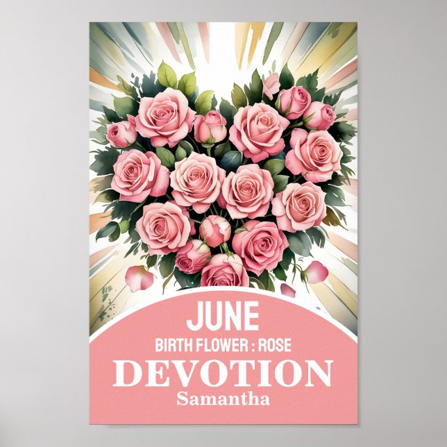 Poster Arte de berçário cristão da flor do mês de junho (Frente)