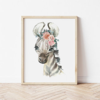 Poster Arte de Berçário de Animais da Selva Safari, Zebra