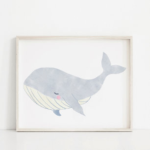 Poster Arte de Berçário de Baleia em Aquarela Pintada à M