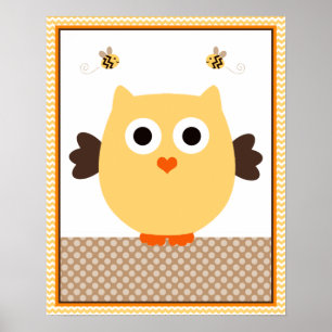 Poster Arte de Berçário de Bebê Coruja Empilhada na Selva