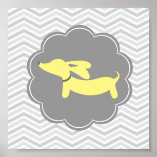 Poster Arte de berçário de cachorro Wiener amarelo gênero