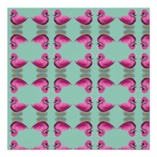 Pôster Arte de berçário de coração e pato rosa Kawaii fof