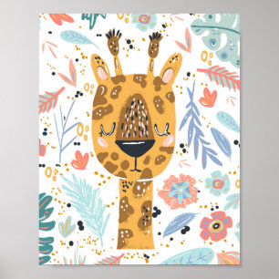 Poster Arte de berçário de girafa dormindo