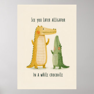 Poster Arte de Berçário de Jacaré Crocodilo Caprichoso