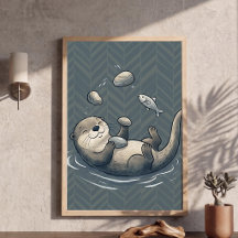 Arte de Berçário de Lontra Fofa Fazendo Malabarism