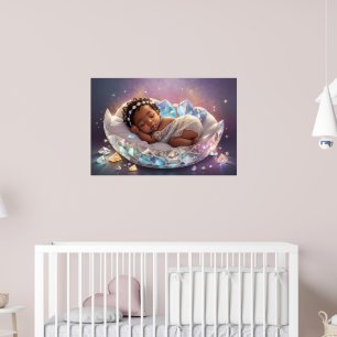 Poster Arte de Berçário de Princesa Negra Jovem Recém-Nas