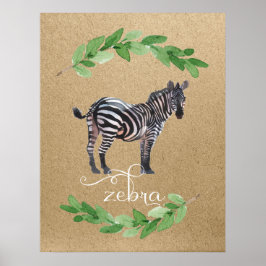 Poster Arte de berçário de safári de zebra na selva
