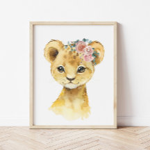 Arte de Berçário de Safári na Selva, Leão Aquarela