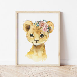 Poster Arte de Berçário de Safári na Selva, Leão Aquarela