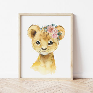 Poster Arte de Berçário de Safári na Selva, Leão Aquarela