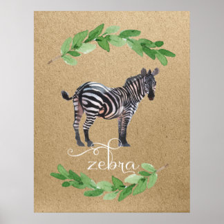Poster Arte de berçário de selva safari de zebra