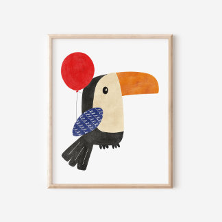 Poster Arte de Berçário de Tucano Desenhado à Mão, Fofa e