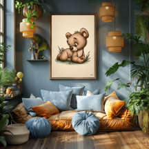 Arte de Berçário de Urso Bebê Fofo Escandinavo Min