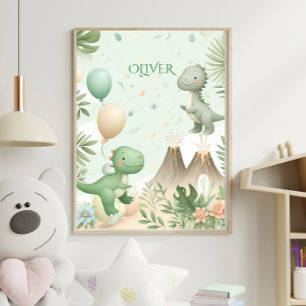 Pôster Arte de Berçário Infantil Dino Aquarela Pastel