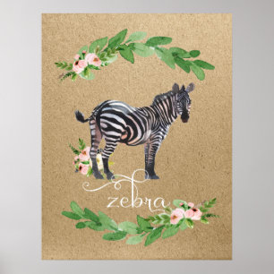Pôster Arte de berçário Safari de Zebra na Selva