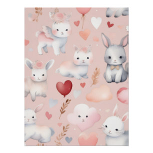 Pôster Arte de Berço Bunny Cupid – Aquarela Rosa Bege