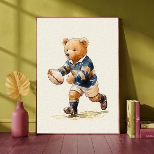 Poster Arte de berço de esportes de animal fofo Teddy Bea
