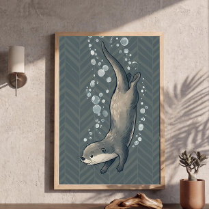 Poster Arte de Berço de Lontra Divertida com Fundo Chevro
