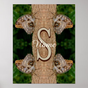 Poster Arte de Borboleta com Nome e Inicial de Monograma 