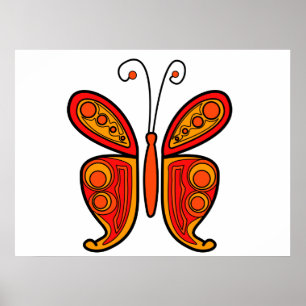 Poster Arte de Borboleta Laranja Vermelha e Amarela