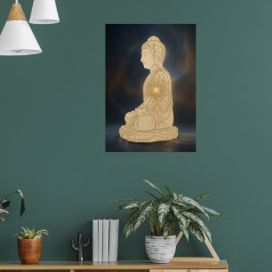 Poster Arte de Buddha Meditando Dourado Glo Espiritual