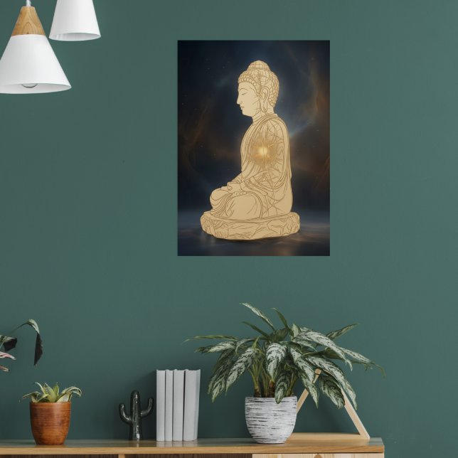 Poster Arte de Buddha Meditando Dourado | Glo Espiritual (Sala de Estar 1)