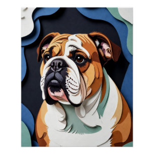 Pôster Arte de Bulldog com Recorte de Papel em Camadas