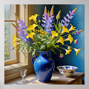 Poster Arte de Buquê Azul Amarelo Roxo