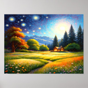 Poster Arte de Cabana na Floresta de Montanha