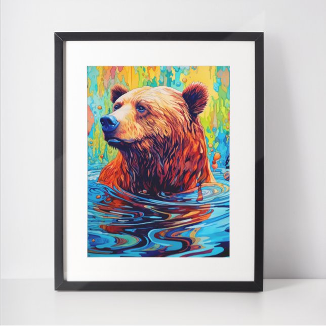 Poster Arte de cabana pintura abstrata de urso colorido (Criador carregado)