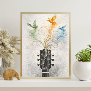 Poster arte de cabeçote de violão   ilustração de pássaro