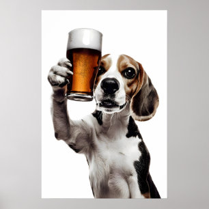 Poster Arte de Cachorro Beagle Bebendo Cerveja Engraçado