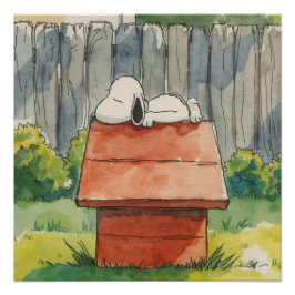 Pôster Arte de Cachorro Dormindo em Casa de Cachorro Verm