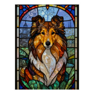 Pôster Arte de Cachorro em Vidro Pintado Sheltie Shetland