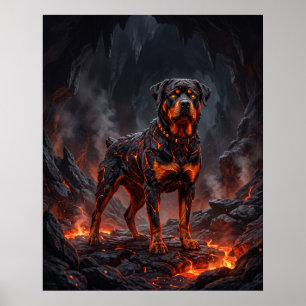 Poster Arte de Cachorro Forja Derretida Rottweiler Fogo