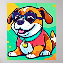 Poster Arte de Cachorro Legal em Estilo Cartoon