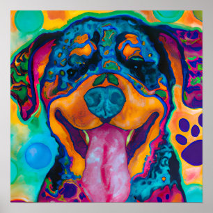 Poster Arte de Cachorro Louco Feliz e Rottweiler